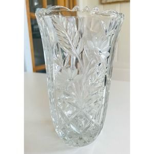 Vintage Stylesetter Lead Cut Clear Crystal Floral Vase 7”